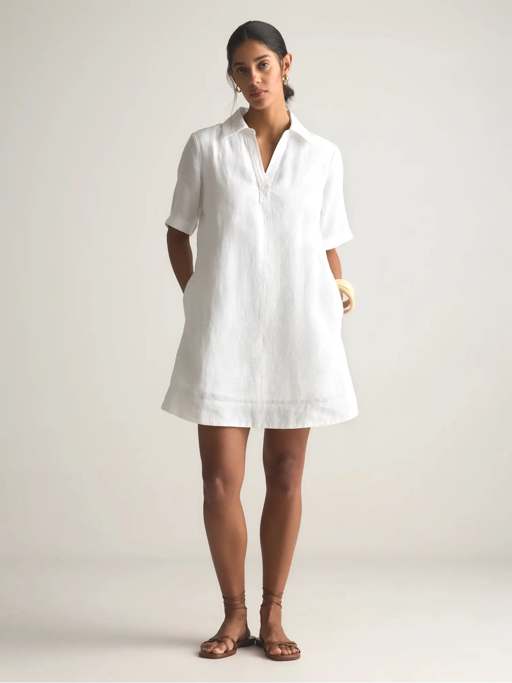 Quince 100% European Linen Short Sleeve Popover Tennis Pickleball Dress White XS